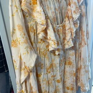 Free People Floral Button Down Shirt - Cream and Orange